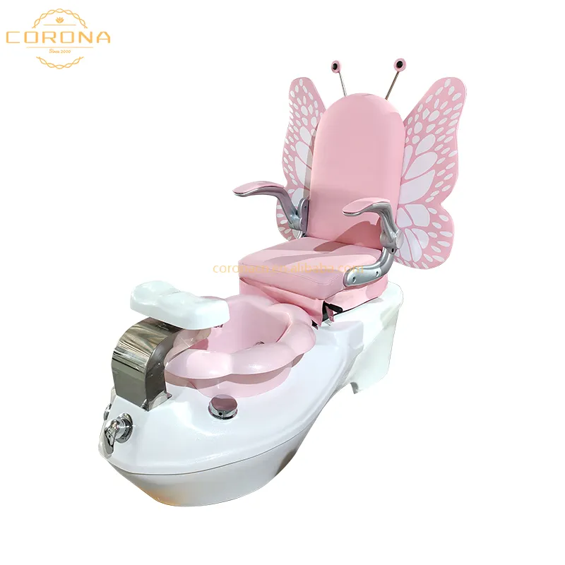 Silla de salón de uñas para niños, silla de pedicura de Spa, mariposa rosa