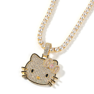 Collares con Colgante de <span class=keywords><strong>Hello</strong></span> <span class=keywords><strong>Kitty</strong></span> de Moda al por Mayor, Joyería de Latón Chapado en Oro de 18K Estilo Hip Hop, Dijes de Zirconia de Gato Adorables de Alta Calidad - Product Image 3