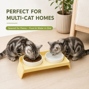 Ensemble de bols multifonctionnels 2-en-1 en <span class=keywords><strong>porcelaine</strong></span> avec support surélevé détachable de 7 cm pour chiots, chatons et animaux de compagnie (nourriture et eau) - Product Image 1
