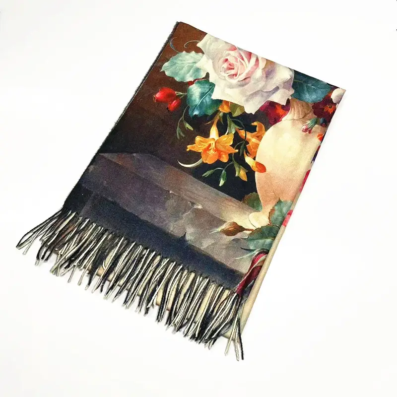 Morbido e accogliente poncho da donna con stampa scialle sciarpe e impacchi in cashmere sciarpa invernale motivo floreale