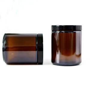 Offres Spéciales 4oz 8oz 16oz <span class=keywords><strong>bouton</strong></span> de corps de luxe transparent ambré pot de bougie en verre à face droite vide avec couvercles en métal en aluminium - Product Image 2