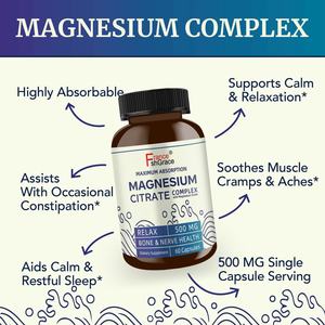 Cápsulas de Citrato de Magnesio 500 MG, Complejo para el Estreñimiento, Digestión, Calma y Relajación, Apoyo para Adultos - Product Image 4