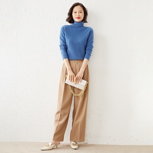 Suéter de Punto con <span class=keywords><strong>Cuello</strong></span> Alto y Dobladillo Rizado para Mujer, Mezcla de Lana, Invierno 2025, Nuevo, Holgado, Antipilling, Color Sólido, con Botones, Estilo Casual - Product Image 3