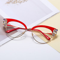 QSKY Monture de lunettes de luxe œil de chat, anti-reflet, avec strass, pour ordinateur, au design optique affirmé, idéale pour les fêtes