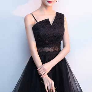 Women's Black Asymmetrical Evening Gown <b>A</b>-<b>Line</b> Short Chic Spring <b>Dress</b> Natural Waist Slimming Elegant Socialite Style - Product Image 3
