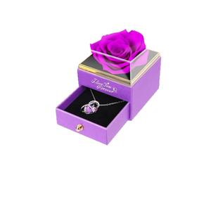 กล่องเครื่องประดับกระดาษ/กระดาษแข็งรูปทรงสี่เหลี่ยมผืนผ้า พร้อมสร้อยคอและแหวน สำหรับวันแม่  ดอกกุหลาบนิรันดร์และ<span class=keywords><strong>ดอกไม้</strong></span>จริง 100 <span class=keywords><strong>ภาษา</strong></span> ขายส่ง - Product Image 5