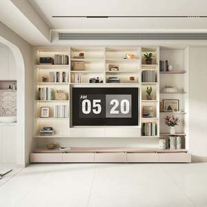 Wall <b>TV</b> Cabinet Suspended Modern LED Wood Unit with Floating <b>Mount</b> for Living Room - Product Image 2