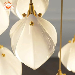 Lustre <span class=keywords><strong>en</strong></span> verre à pétales artistiques, élégant et à plusieurs niveaux, pour hall d'hôtel - Product Image 4