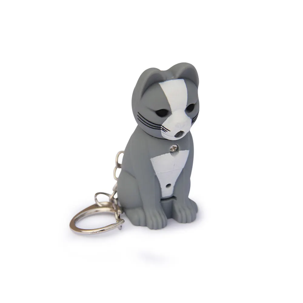 소리 키 체인 플래시 라이트가있는 고양이 LED 키 체인 라이트