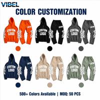 Ensembles de vêtements pour hommes personnalisés avec patchs vieillis et délavage acide, survêtements zippés, pantalons de survêtement évasés, ensembles de jogging pour hommes
