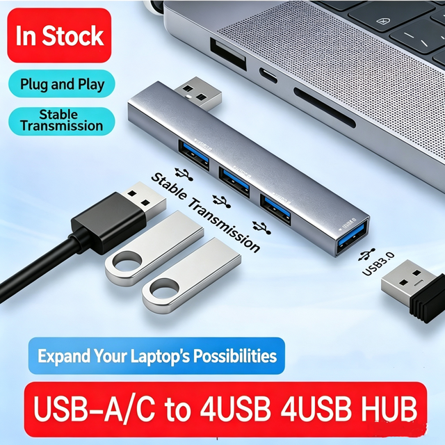 Laptop 3.0 USB Splitter Type-C Hub Side-Mounted Aluminum Alloy 4-Port USB Hub