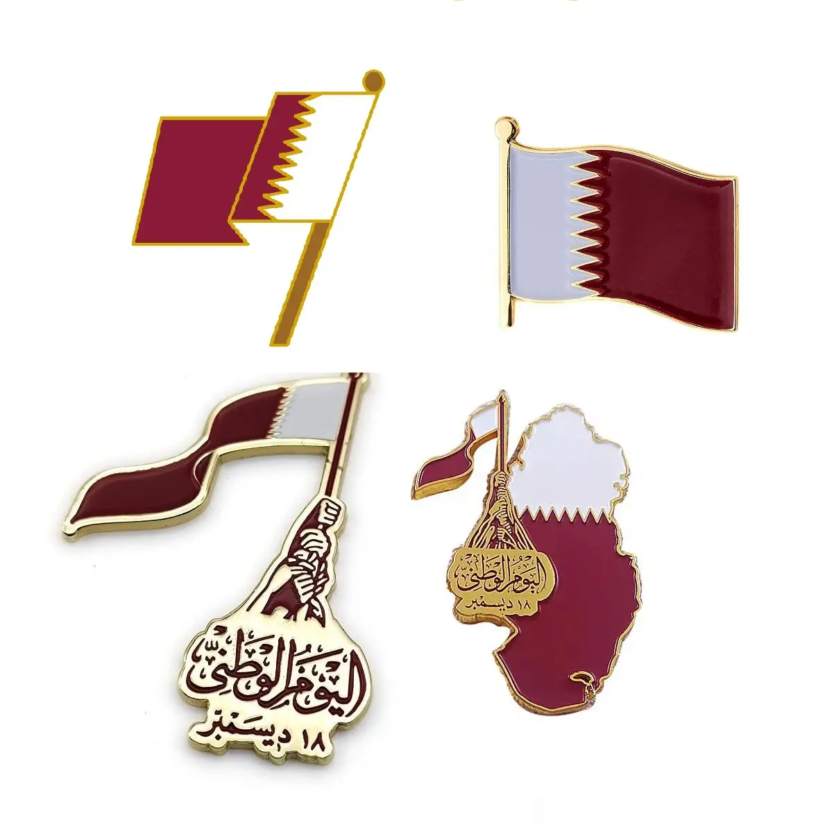 Épinglette de la carte de la fête nationale du Qatar en gros Broche du drapeau national du Qatar