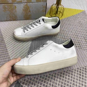 2026 Original Men Silver Genuine Leather Outsole Fashion Trend Breathable Lace-up Round Toe Sports Walking White Goose Sneakers - Product Image 3