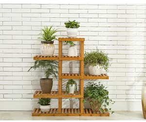 多機能lリビングルーム竹材植物ディスプレイ収納スタンド花棚ラック