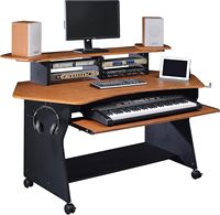 Bureau de studio d'enregistrement musical avec plateau pour clavier de piano, table de travail pour studio d'enregistrement avec supports, étagère inférieure