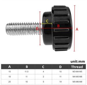 M3 M4 M5 M6 M8 M10 M12 Carton Stainless <strong>Threaded</strong> Knurled Head Thumbscrew Black Plastic Round Handle Adjustment Thumb <strong>Knob</strong> Screw - Product Image 3