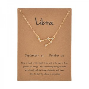 Collana all'ingrosso placcata oro con 12 segni zodiacali, ciondolo a stella con strass, gioiello portafortuna, girocollo oroscopo, collana con biglietto dei desideri astrologico - Product Image 5