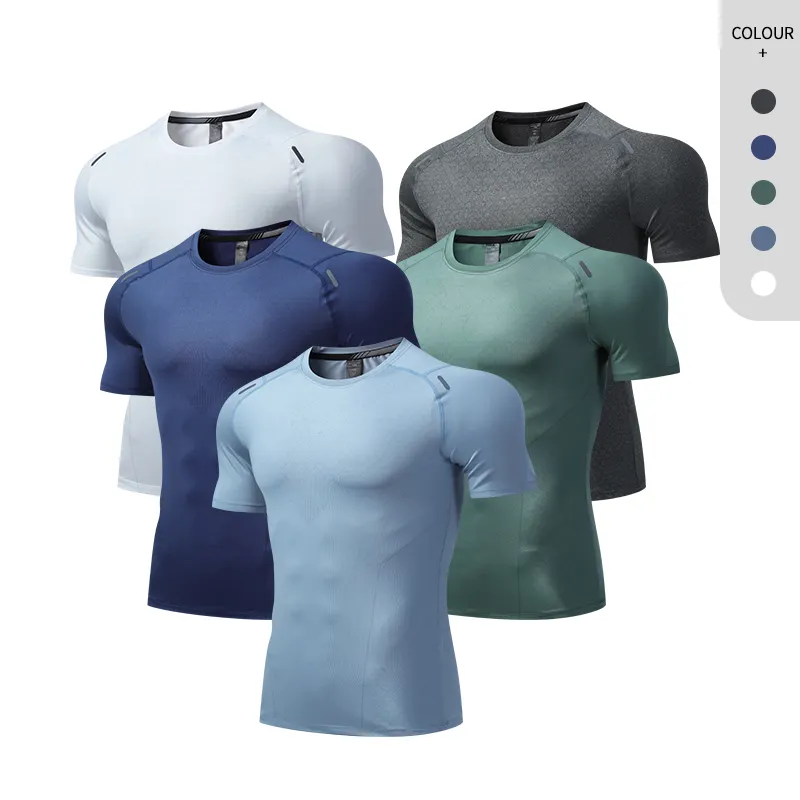 men fitness sport t-shirt polyester spandex gym O-Neck Shirts plain sportswear custom logo Breathable t shirt for men