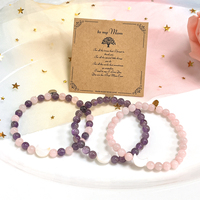 Bracelet tendance en acier inoxydable avec logo gravé au laser, pierre naturelle, coquillage et cristal, livré avec carte