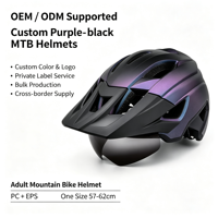 Casque de VTT CE EN1078 pour adulte, violet et noir, léger, ventilé, visière détachable, feu arrière LED, pour le cyclisme urbain