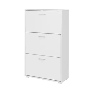 White <b>Shoe</b> <b>Rack</b> With 3 Compartments Space Saving Flap Opening - Product Image 1