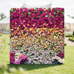 Panneau mural floral MoKtong <span class=keywords><strong>rose</strong></span>, orange et jaune 5D avec roses et tournesols en soie au toucher réel pour la décoration d'événements et de fêtes estivales tropicales - Product Image 2