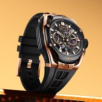 OPULENCE Hochwertige Automatische Chronograph Mechanische Uhr Kristall Analoges Zifferblatt Edelstahlgehäuse 45,5mm Unisex 5BAR Wasserdicht
