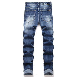 Nouveau jean d'hiver pour homme, tendance, décontracté, coupe <span class=keywords><strong>slim</strong></span> droite, style urbain, gris délavé, avec patchwork perforé et broderies tricotées - Product Image 4