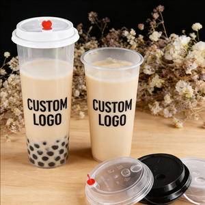 Gobelets en plastique jetables transparents givrés pour thé au lait et bubble tea avec paille, capacité 500 ml - Product Image 3