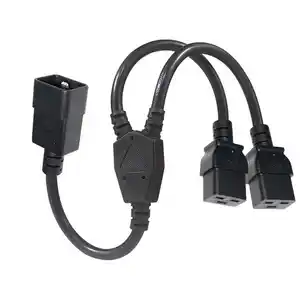 Power Flat Black C19 TO C20 1 to 2 Output Y Splitter Outdoor Extension Cord