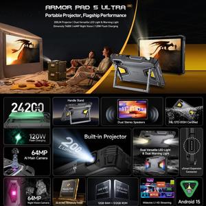 Ulefone <span class=keywords><strong>Armor</strong></span> Pad 5 Ultra รุ่นใหม่ล่าสุด พร้อมโปรเจคเตอร์ 12GB+512GB หน้าจอ 11 นิ้ว ระบบ Android 15 แท็บเล็ตพีซีที่ทนทาน - Product Image 2