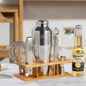 Kit de préparation de cocktails en acier inoxydable, accessoires de <span class=keywords><strong>mixologie</strong></span>, ensemble de 7 pièces avec shaker à cocktails en bambou - Product Image 5