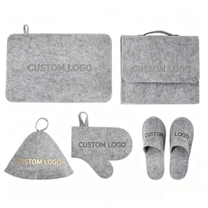 Custom Logo 5pcs Felt Sauna Accessory Sets Felt Slippers Seat <b>Cushion</b> Hat <b>Storage</b> Bag for Russian Banya Sauna - Product Image 1