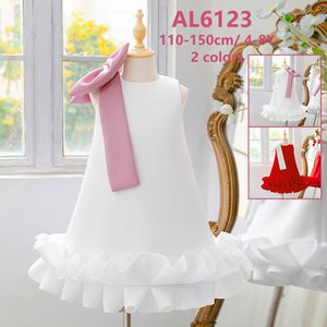 Robe de princesse trapèze à nœud floral MQATZ pour enfants, tenue d'été douce en satin à col rond pour fêtes d'anniversaire et demoiselles d'honneur - Product Image 4