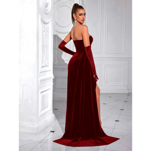 Đầm dạ hội nhung cao cấp, kiểu dáng ôm sát, chất liệu satin bóng, thiết kế corset, xẻ cao, không tay, gợi cảm, thanh lịch, hiện đại, dành cho bà bầu. - Product Image 2