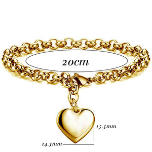 Heart Charm <b>Bracelet</b> 14mm Steel Gold Chain Unisex Everyday Wear Jewelry - Product Image 3