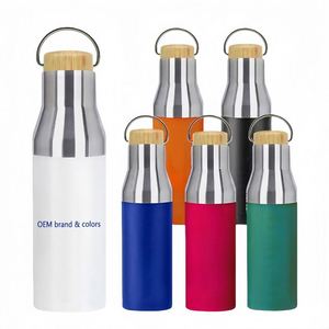 New Design 600ml Carrying Stainless Steel Reusable Drink Water Bottle With Metal Handle <b>Thermos</b> Water Bottles with Bamboo Lid - Product Image 6