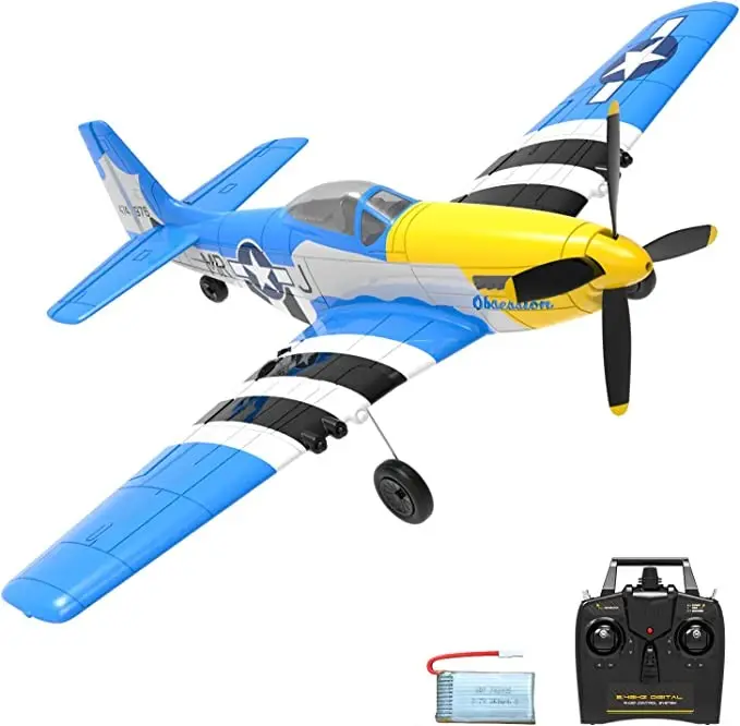 VOLANTEX 4 channel RC plane P51 Mustang Blue RC Aircraft Plane Ready to Fly with gyro radio control toys for Kids gifts