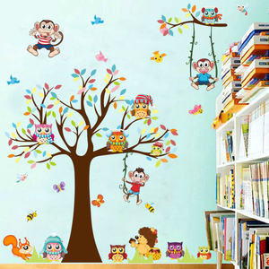 Cartoon Giraf Kind Dier Vinyl Muursticker Kinderkamer Kleurrijke Aap Boom Muurstickers Voor Woonkamer Slaapkamer Behang Decor - Product Image 5
