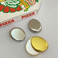 Miroir de maquillage compact doré avec logo personnalisé, style moderne, artisanat métallique portable, pliable, en alliage de zinc moulé sous pression