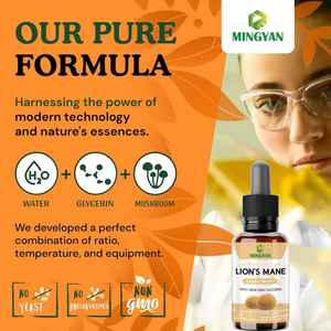 식물성 글리세린이 함유 된 유기농 사자 갈기 액체 방울, 초점 및 인지 건강을 위한 무알콜 두뇌 지원 보조제 - Product Image 4