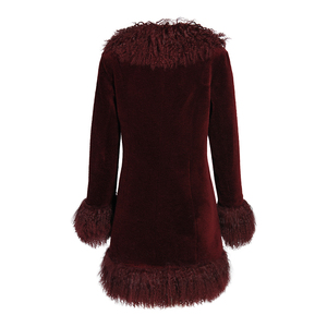 Jxwatcher Abrigo de Piel de Cordero Auténtica Personalizado al por Mayor, Abrigo de Piel Mongol de Lana Suave y Cálida para Mujer, Color <span class=keywords><strong>Vino</strong></span> - Product Image 2