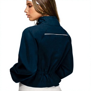 Trendy Black Women Cropped Windbreaker <b>Jacket</b> Adjustable Waist <b>Lightweight</b> Activewear Zip Up Training Top OEM ODM <b>jacket</b> for men - Product Image 2