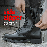 Sepatu Bot Kulit Taktis Zipper Hitam untuk Pria, Sepatu Bot Petugas Hutan, Tahan Lama dan Anti Selip