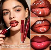 Rouge à lèvres et brillant à lèvres double embout personnalisables, maquillage longue tenue haute brillance 2-en-1, vente en gros disponible, cosmétique