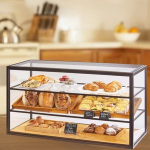 Exhibidor de Panadería Transparente con 3 Bandejas, <span class=keywords><strong>Vitrina</strong></span> para Pastelería con Mostrador de Madera para Supermercado - Product Image 4