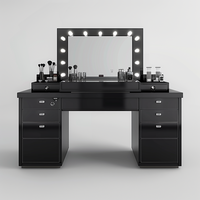 Meuble de luxe personnalisé pour femmes et jeunes filles, table de maquillage en bois noir au design moderne avec miroir et tiroirs pour chambre à coucher