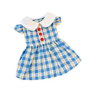 Robe pour animaux de compagnie à carreaux gingham avec col Peter Pan et boutons rouges pour chiens et chats, à porter en toutes saisons - Product Image 4