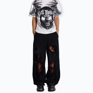 Pantalon de jogging ample et droit en molleton épais de coton French Terry, effet vieilli, déchiré, bords bruts, délavé - Product Image 3