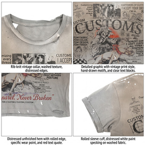 Camiseta Vintage de Algodón para Hombre, 300 g/m², con Logotipo Personalizado, Diseño Gráfico Legacy, Efecto Desgastado, Cuello Redondo, Estilo Urbano, Color Gris - Product Image 3
